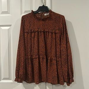 Angashion Leopard Print Long Sleeve Blouse